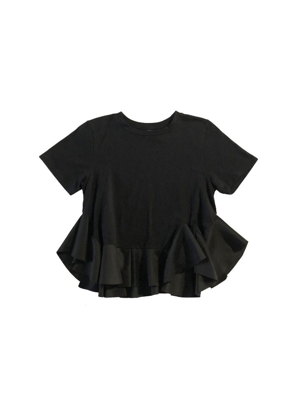 BP. Top Womens Size S Black Crewneck Short Sleeve Peplum Hem